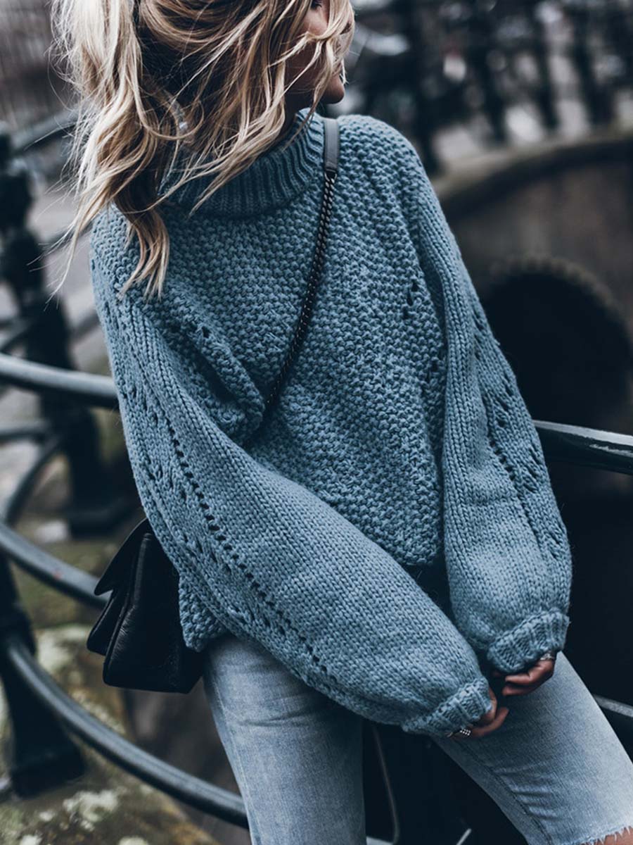 Solid Color Pullover Hollow Jumper