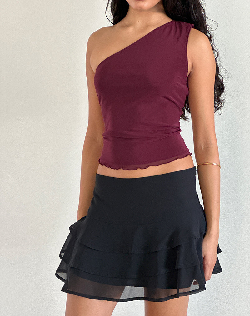 Rhian One Shoulder Top in Mesh Maroon