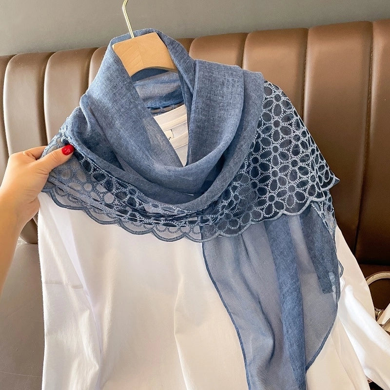 Women's Classic Style Solid Color Voile Patchwork Shawl