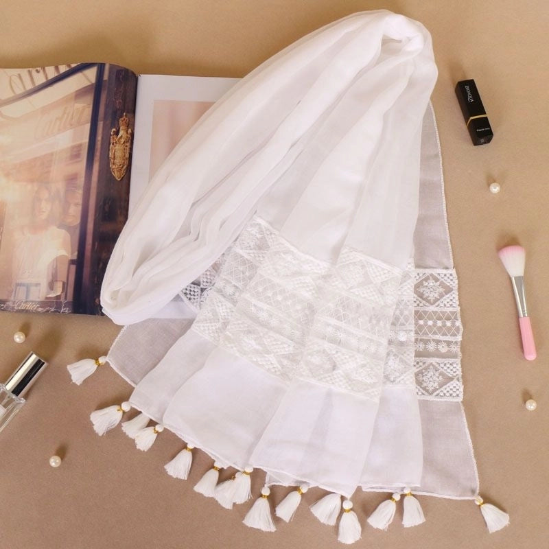 Fashion Lace Tassel Scarf Women's Solid Color Hanging Spring And Autumn Shawl Scarf