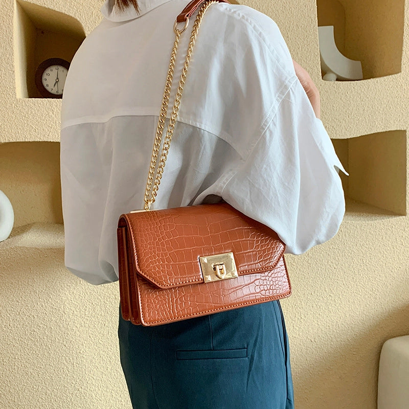 Women's Small Pu Leather Solid Color Streetwear Square Lock Clasp Shoulder Bag Crossbody Bag Chain Bag