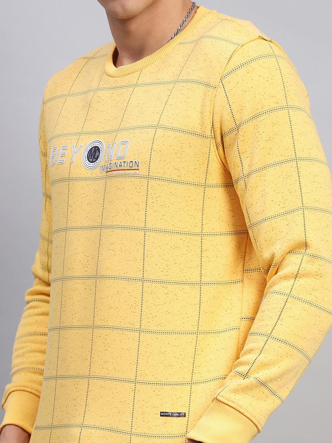 Men Yellow Printed Round Neck Full Sleeve Sweatshirt