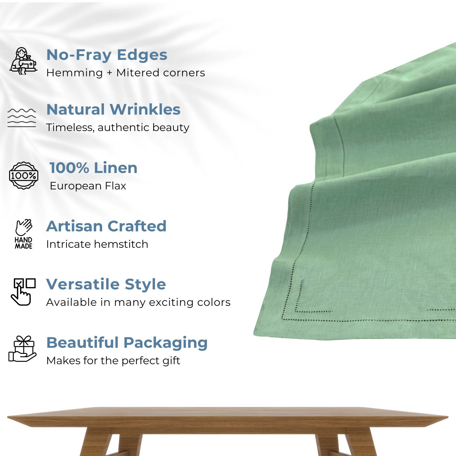 Sage Green 100% Linen Incomplete Hemstitch Table Runner 72