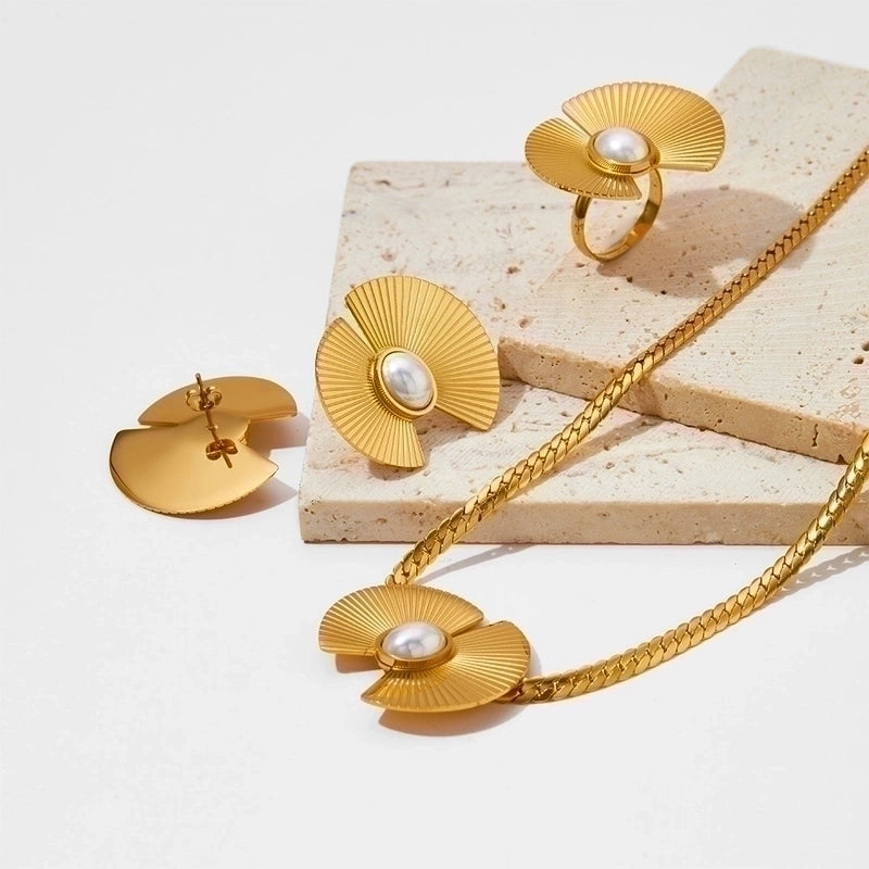 304 Stainless Steel 16K Gold Plated White Gold Plated Gold Plated Minimalist Classic Style Plating Sector Rings Earrings Necklace