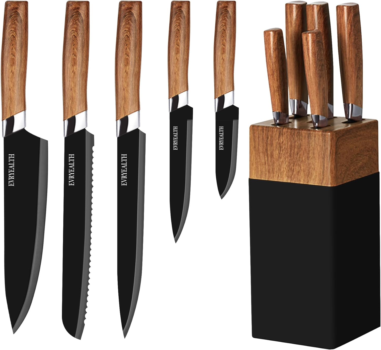 6 PCs Wooden Knife Set With Stand-(5292)Jet Black