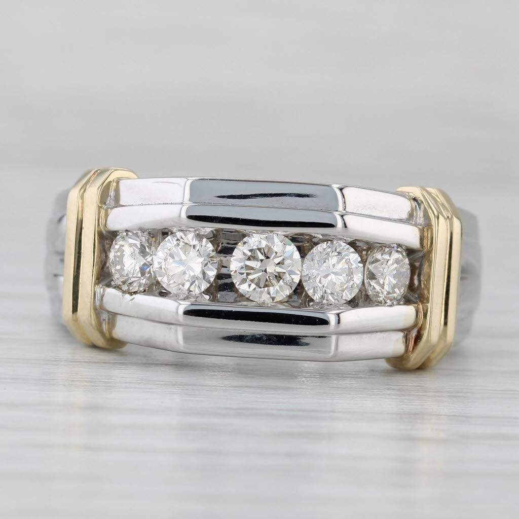 Men's Wedding Band 0.89ctw Diamond Ring 10k White Yellow Gold Size 11