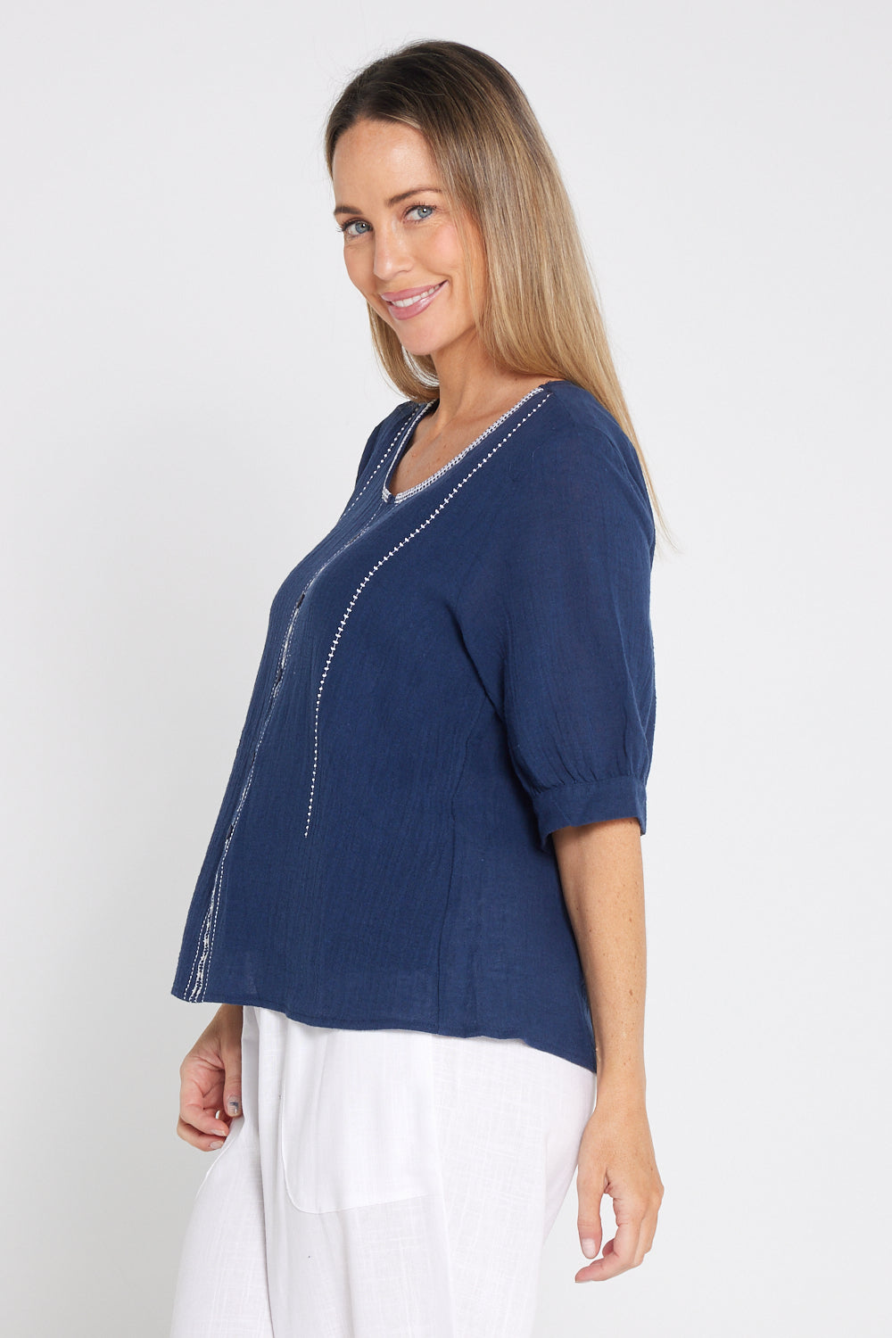 Meagan Linen Blouse - Navy