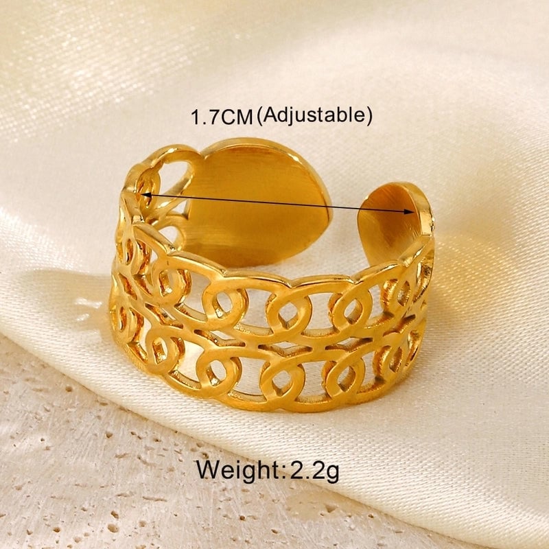 IG Style Round Lines Flower 304 Stainless Steel 18K Gold Plated Open Rings In Bulk