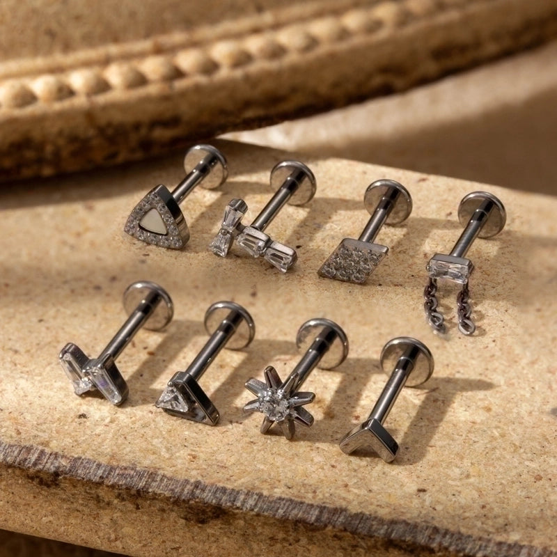 1 Piece Ear Cartilage Rings & Studs Minimalist Geometric Pure Titanium Plating Inlay Zircon