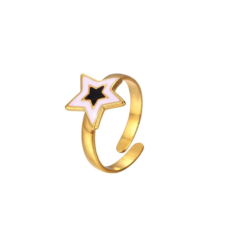 Vintage Style Color Block Stainless Steel 18K Gold Plated Plating Open Rings