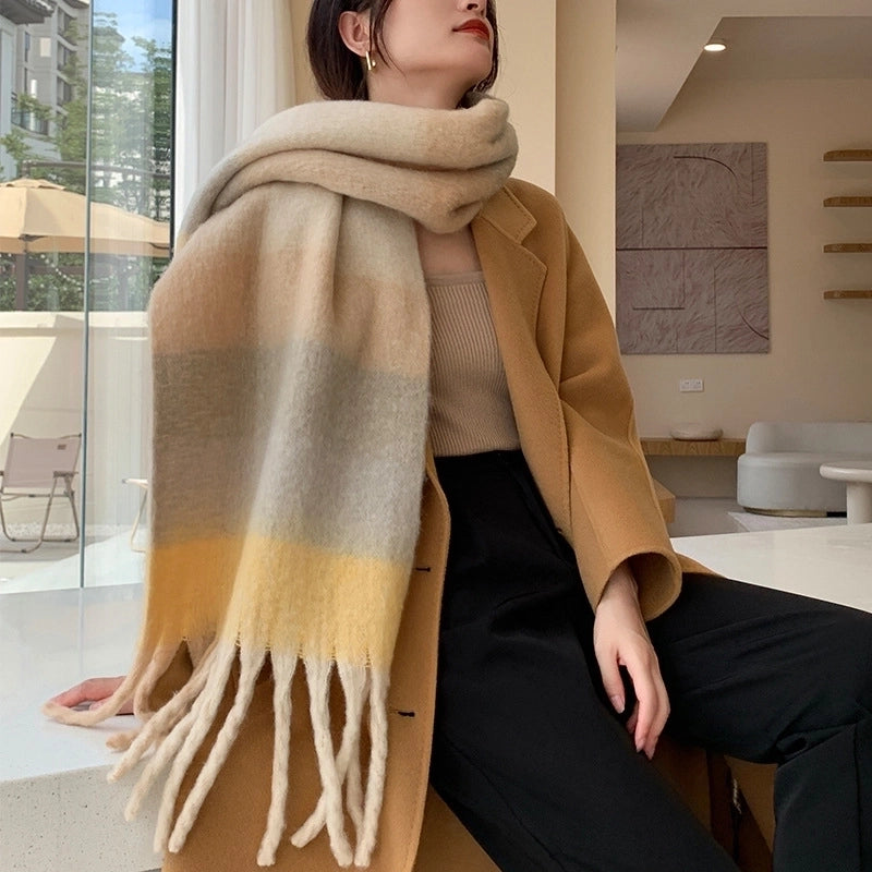 Popular Spring And Winter AC Scarf Warm Thickened Color Plaid Scarf Scarf Shawl Fashionable Western Style Outer Wear