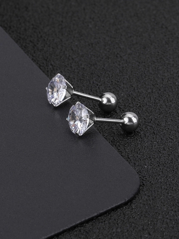 1 Pair Minimalist Geometric 304 Stainless Steel Zircon Ear Studs