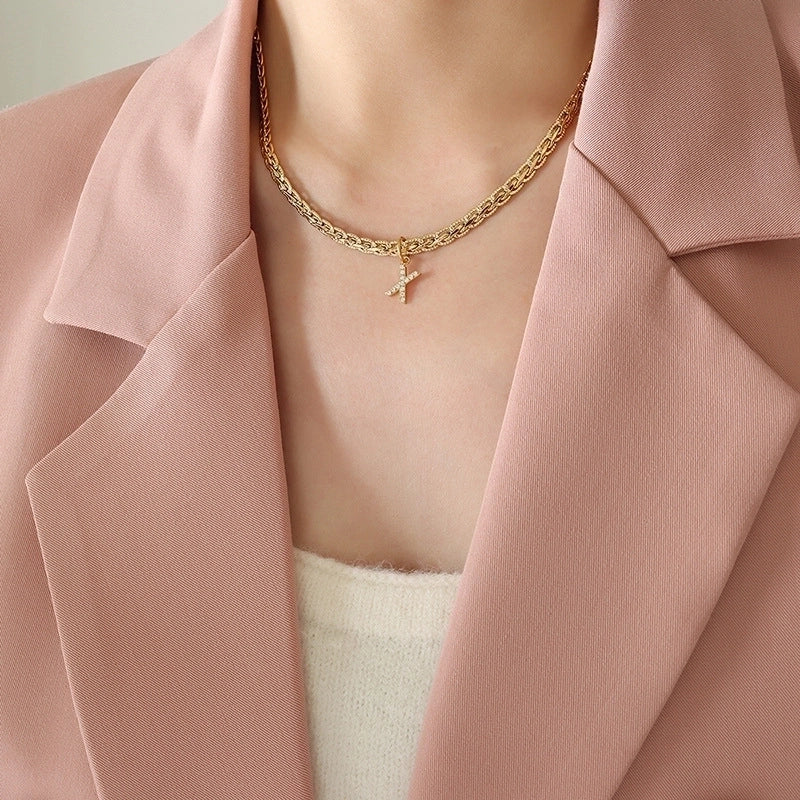 Fashion Letter 304 Stainless Steel Copper Zircon 18K Gold Plated Plating Pendant Necklace