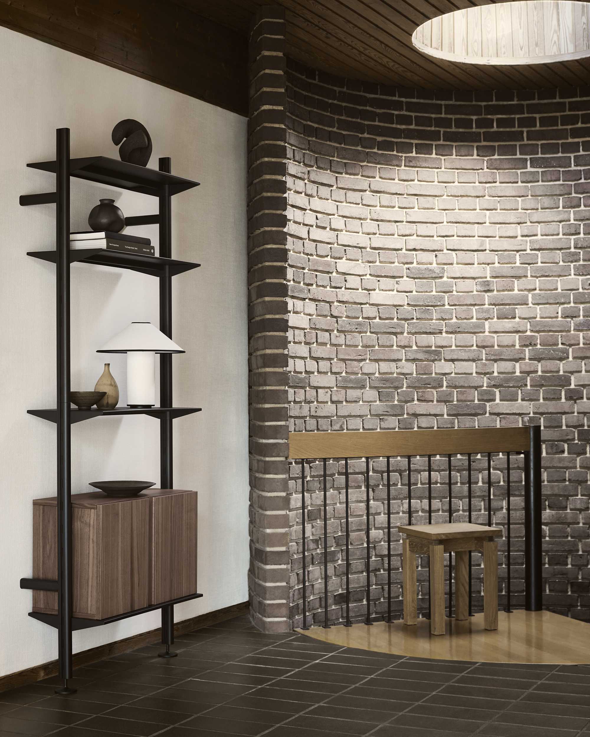 String Pira G2 wall-mounted floor shelf 90+70. black/walnut