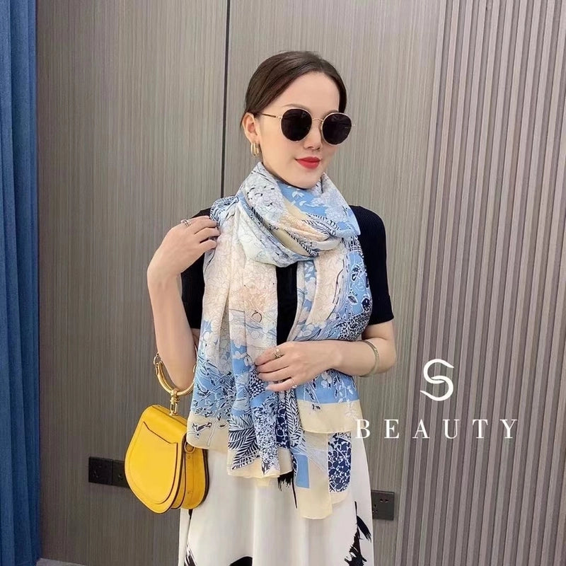 Women's Classic Style Flower Satin Printing Scarf