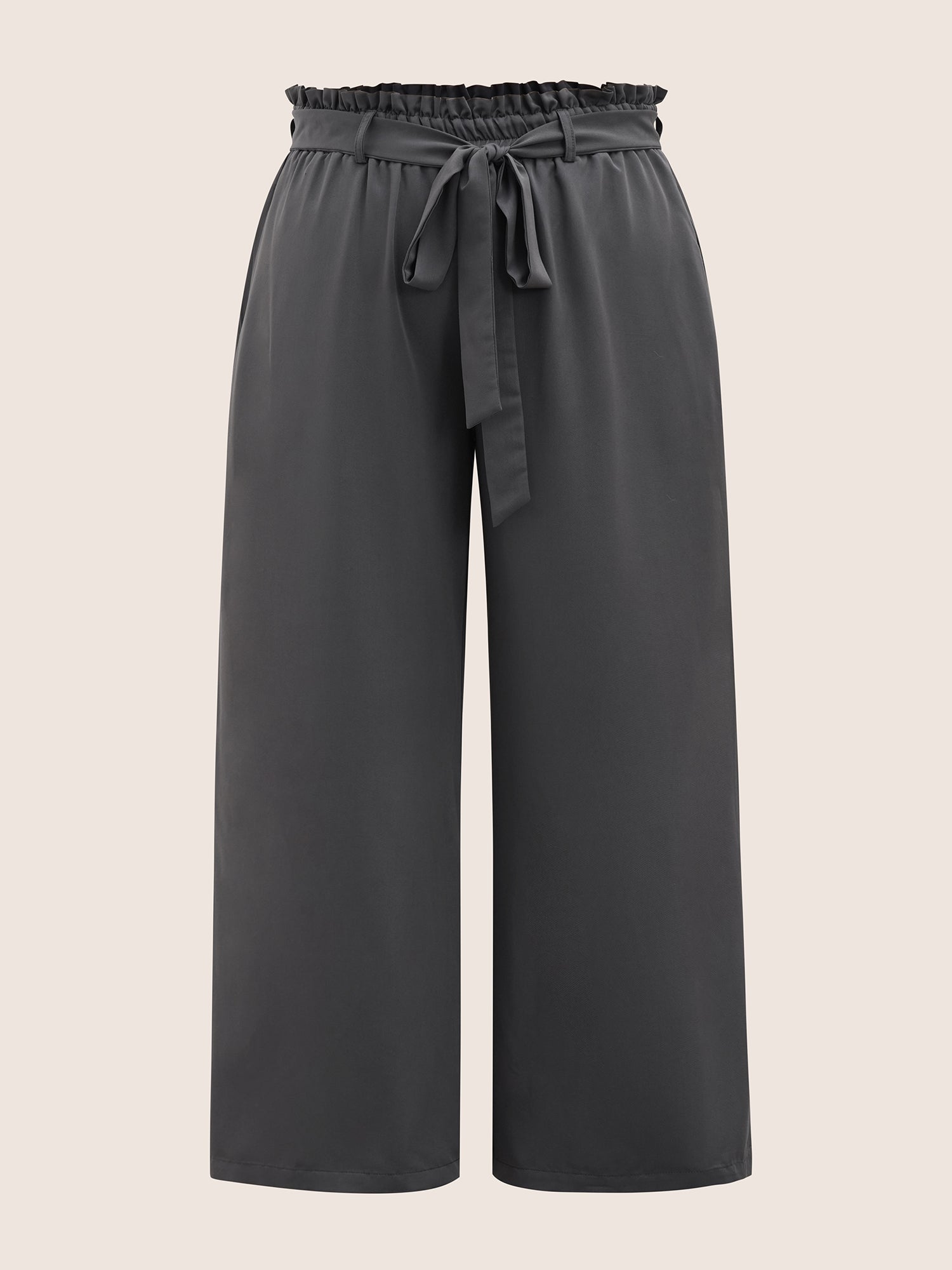 Plain Paperbag Waist Belted Wide Leg Pants