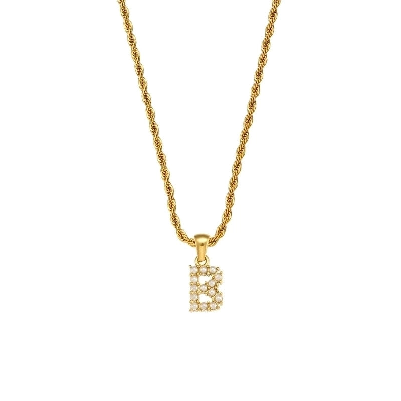 Fashion Letter 304 Stainless Steel Pearl 18K Gold Plated Plating Inlay Pendant Necklace