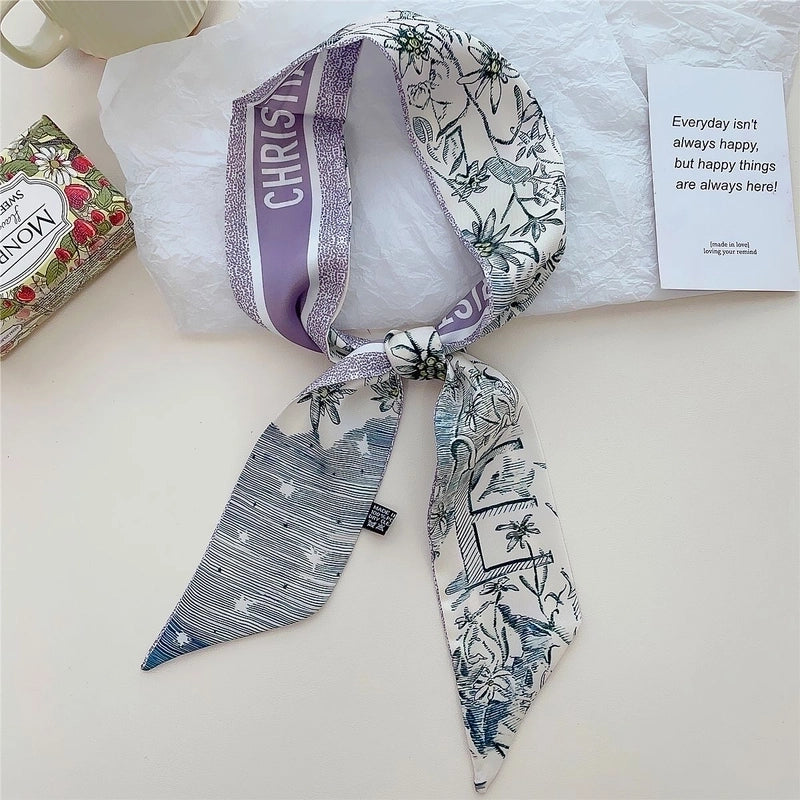 Women's Lady Flower Satin Printing Silk Scarf