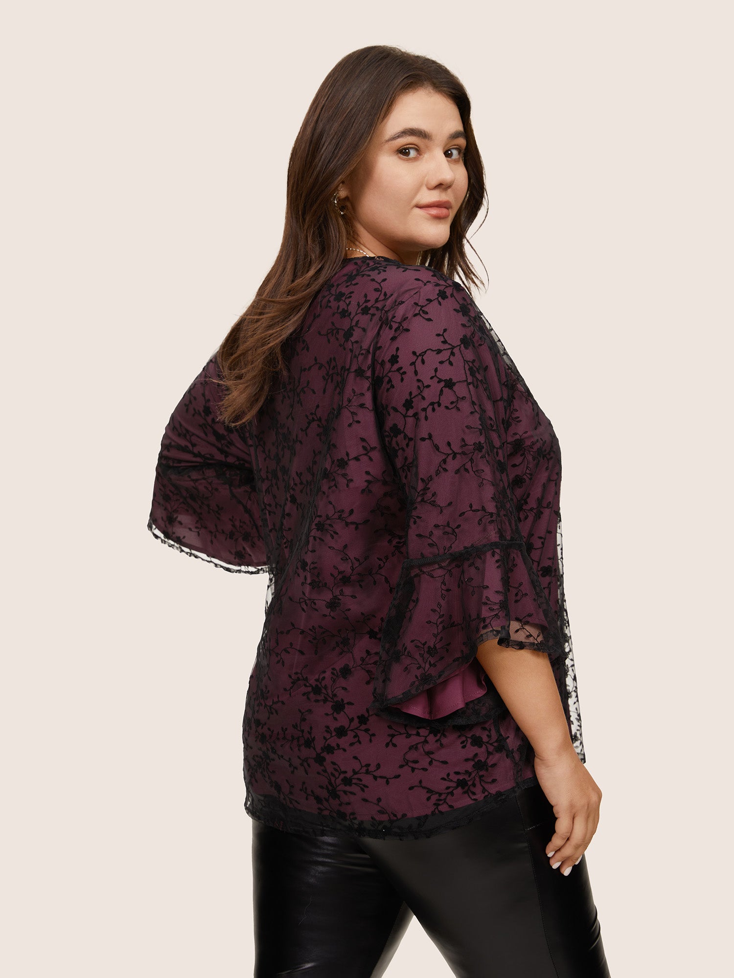 Crochet Lace Mesh Bell Sleeve Blouse