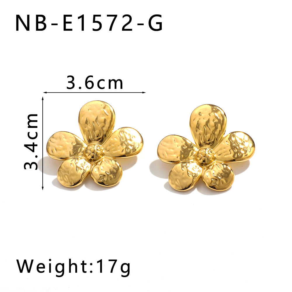 Multicolor Flower Jewelry Set Stainless Steel 18K Real Gold Pleated Women'S Necklace Earrings Ring