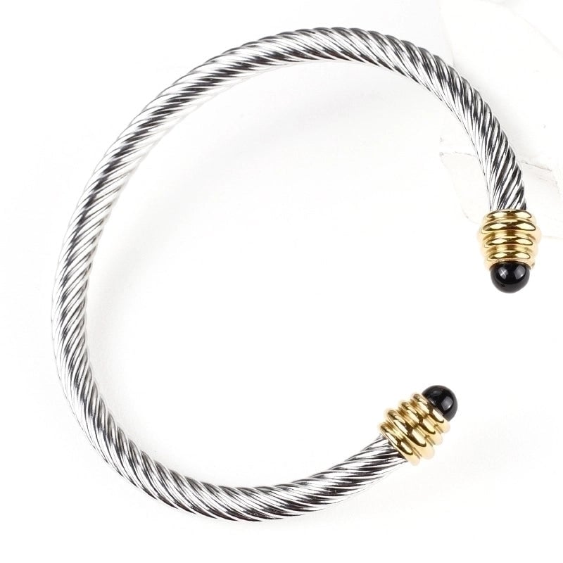 3 Pieces Fashion C Shape Titanium Steel Polishing Agate Bangle