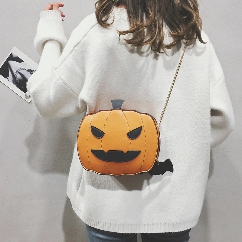 Halloween Women'S Small PU Leather Pumpkin Streetwear Zipper Chain Bag