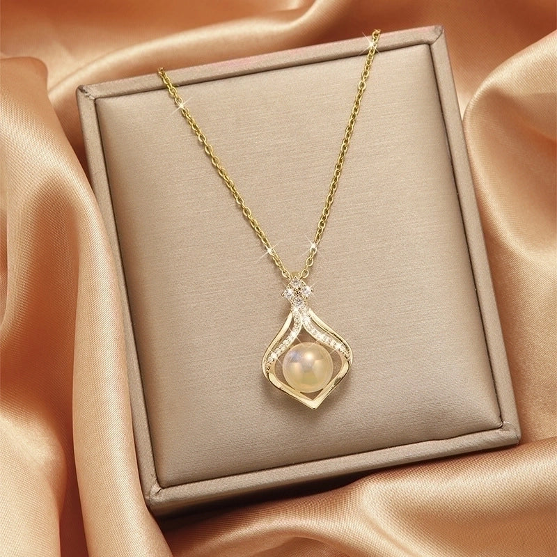 3 Pieces Lady Heart Shape Flower Titanium Steel Plating Inlay Zircon Gold Plated Pendant Necklace