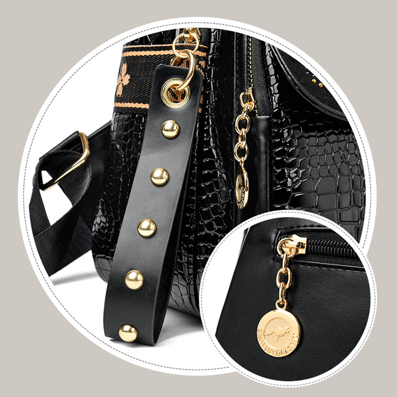 🎒Women's Black Large Capacity Sparkling Rhinestone & Geometric Print Backpack✨