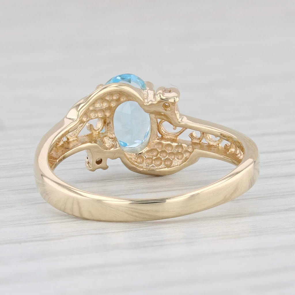 1.02ctw Oval Blue Topaz Diamond Ring 10k Yellow Gold Size 6.25