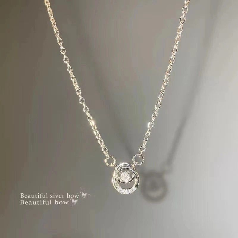 Minimalist Heart Shape Bow Knot Titanium Steel Inlay Zircon Pendant Necklace