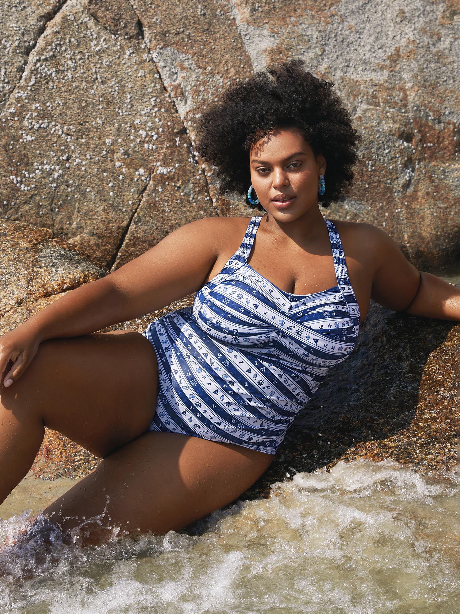 Nautical Striped Twist Front One-Piece Swimsuit