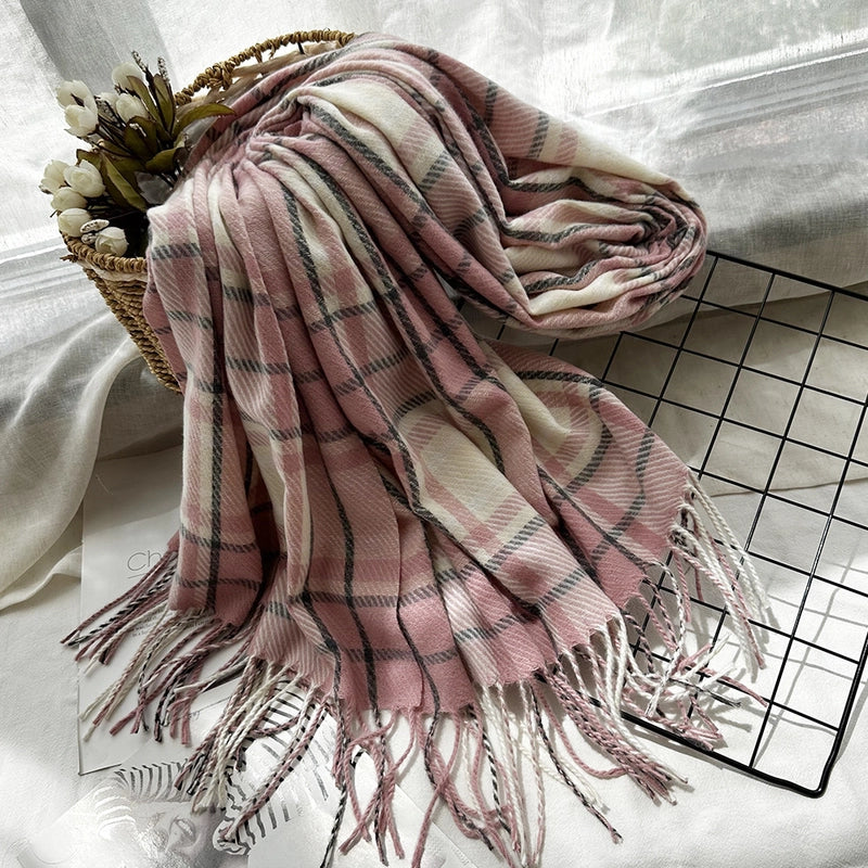 Unisex Casual Minimalist Lattice Imitation Cashmere Tassel Scarf
