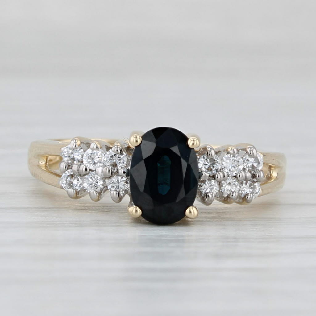 1.20ctw Oval Blue Sapphire Diamond Ring 14k Yellow Gold Size 6.25