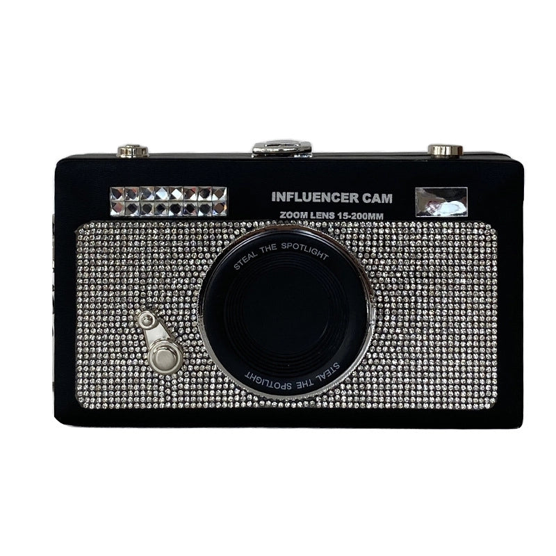 Women's Small Pu Leather Camera Vintage Style Rhinestone Lock Clasp Camera Bag