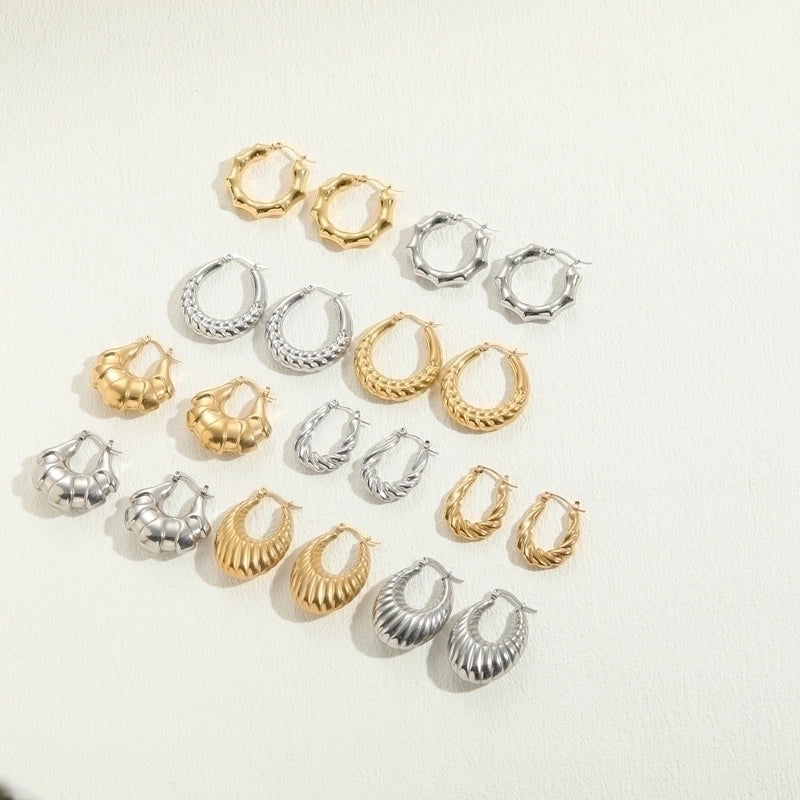 1 Pair Elegant Classic Style Stripe Oval Twist Hollow Out 304 Stainless Steel Earrings