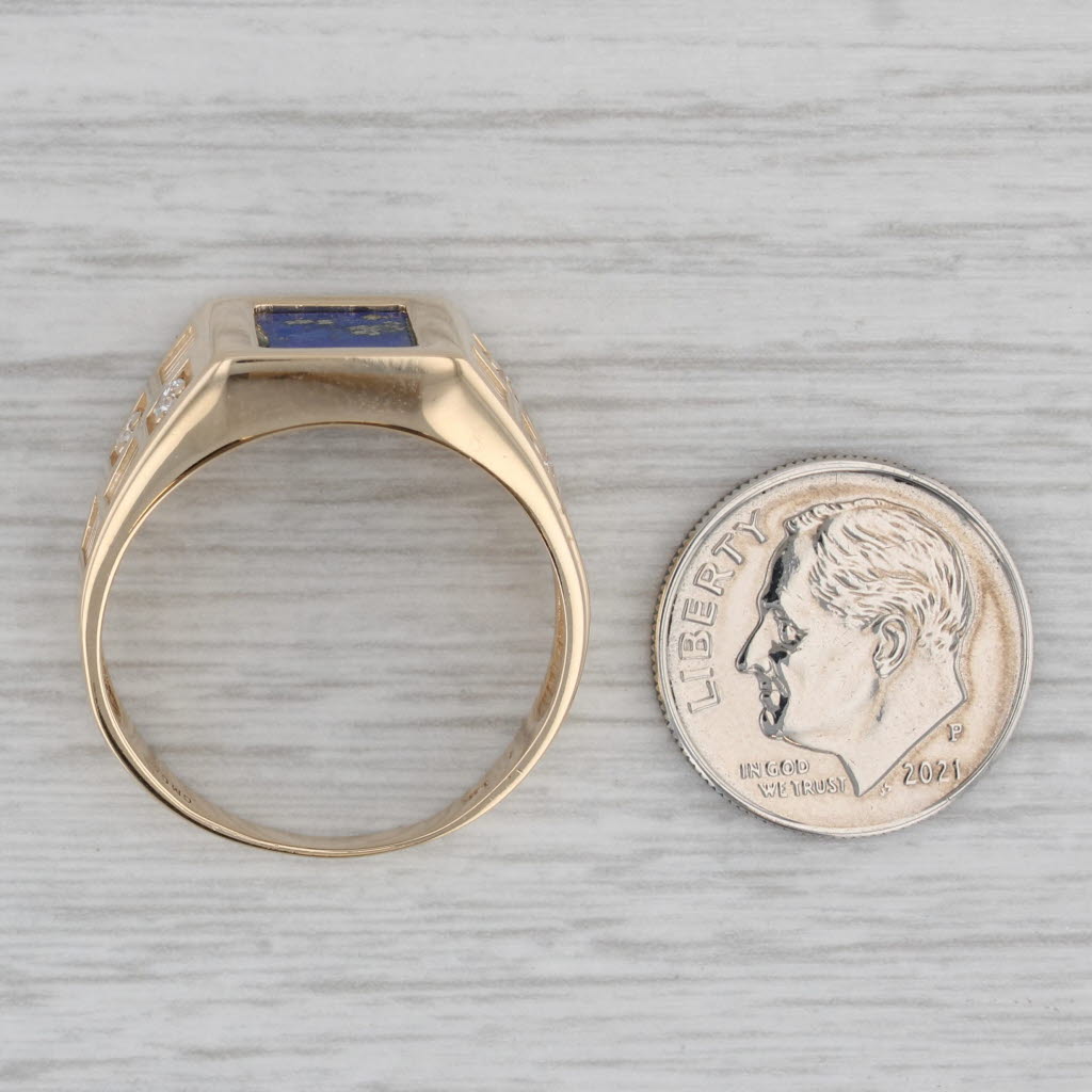 Lapis Lazuli Diamond Ring 14k Yellow Gold Size 11.75 Men's Vintage