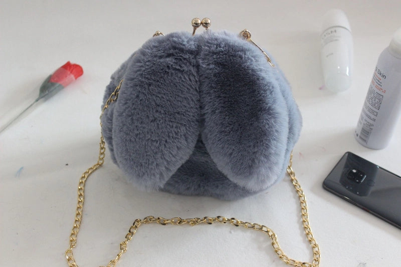 Women's Plush Rabbit Solid Color Cute Round Lock Clasp Handbag Crossbody Bag