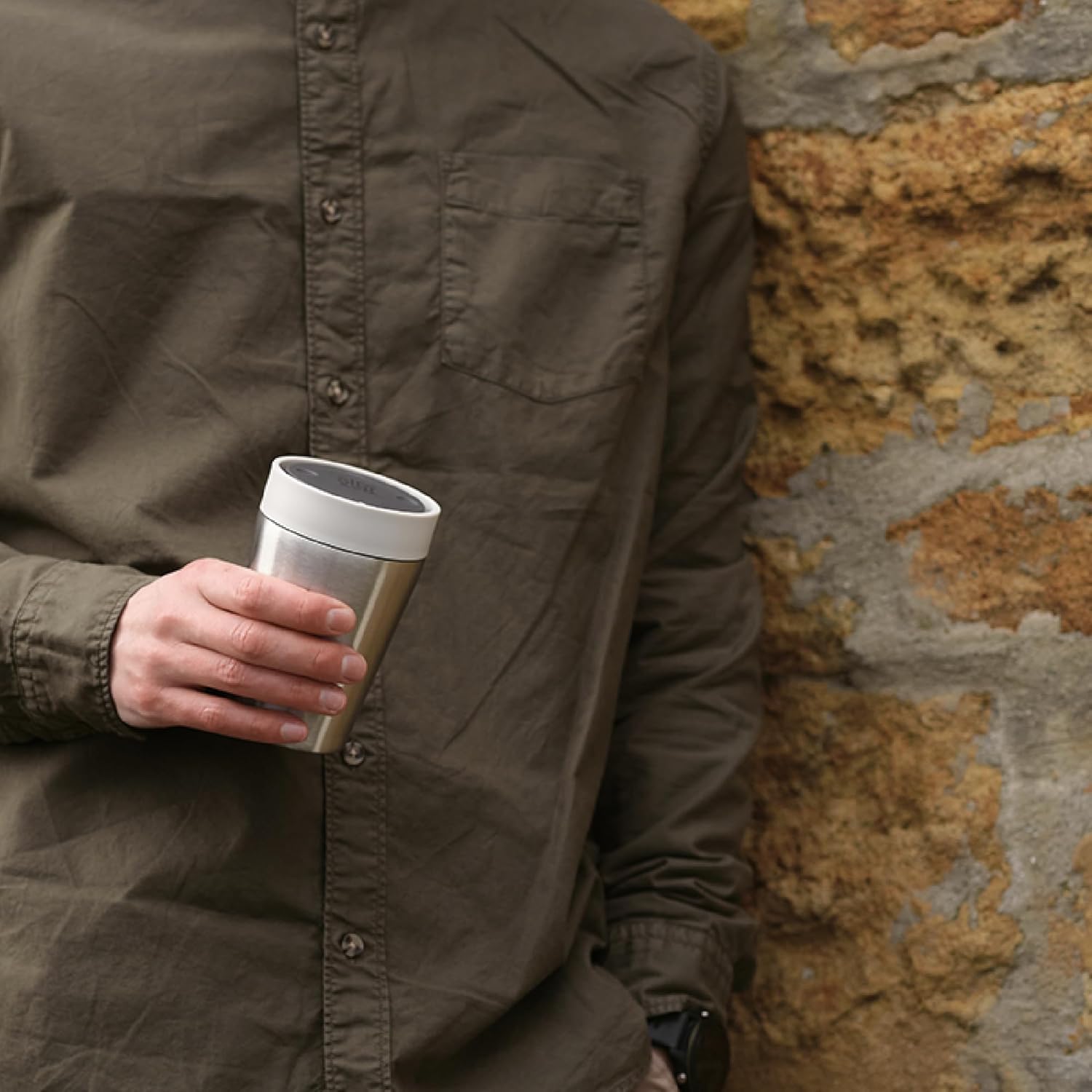 Circular & Co Thermal Stainless Steel Travel Mug - 8oz/227ml - Insulated Reusable Coffee Cup - 100% Leakproof & Lockable - 6 Hours Hot/Cold - Push Top, One Hand Open, 360 Drinking Coffee Tumbler