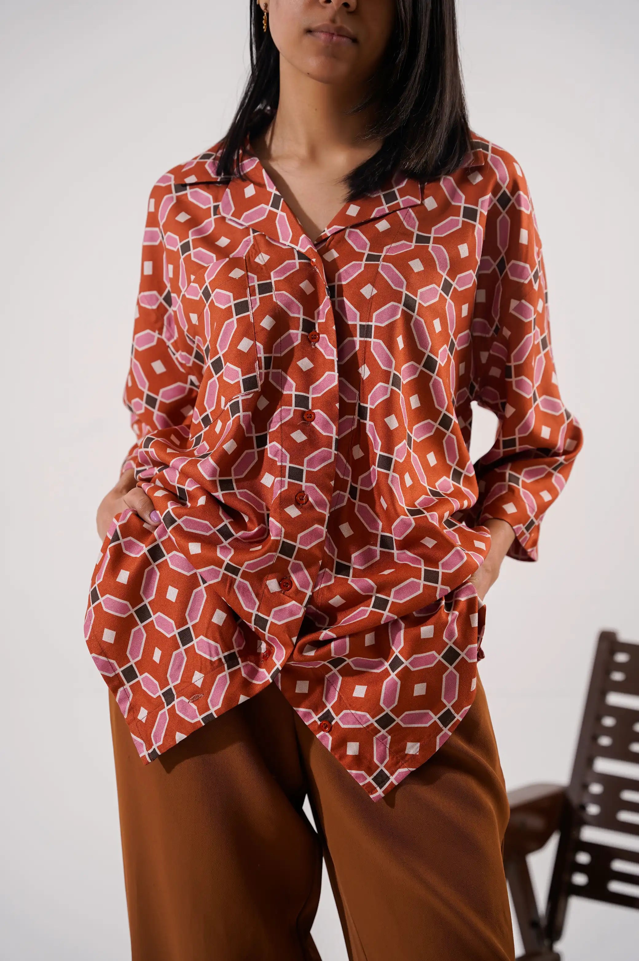 GEOMETRIC LONG SAFARI BLOUSE