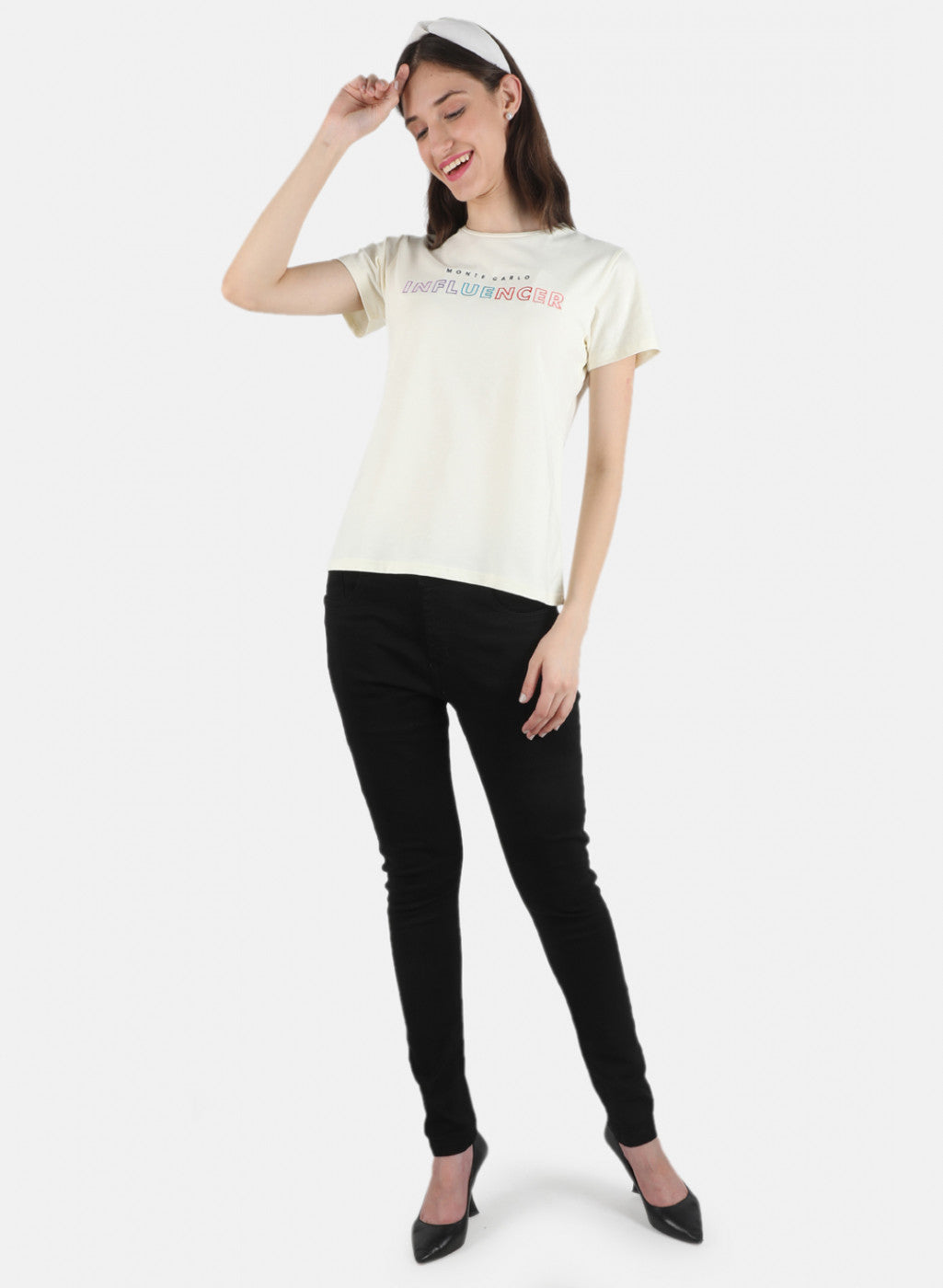 Women Off White Embroidered Top