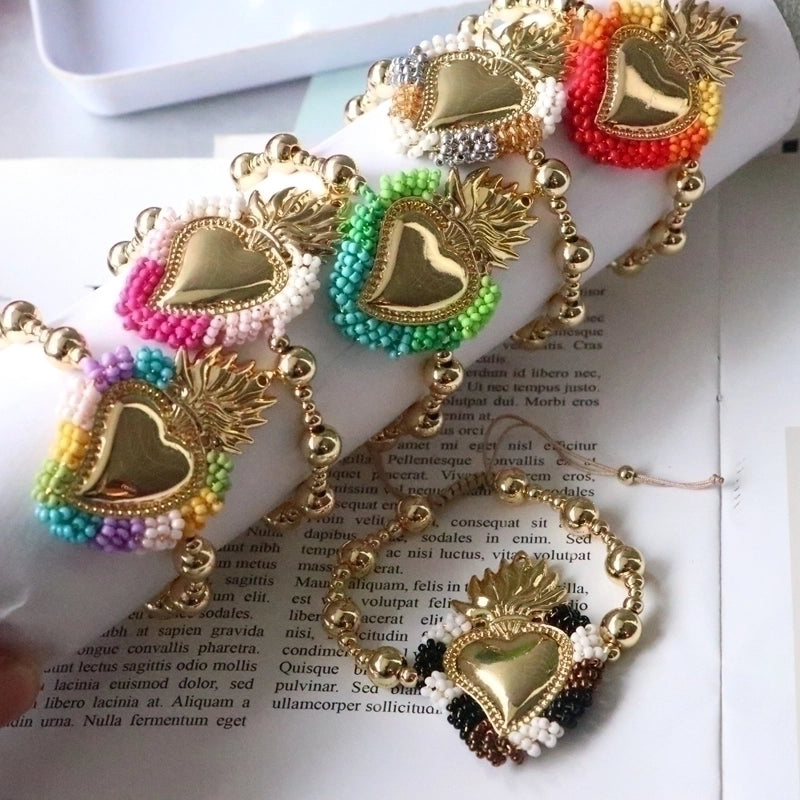 Copper 18K Gold Plated Vintage Style Minimalist Beaded Plating Heart Shape Bracelets