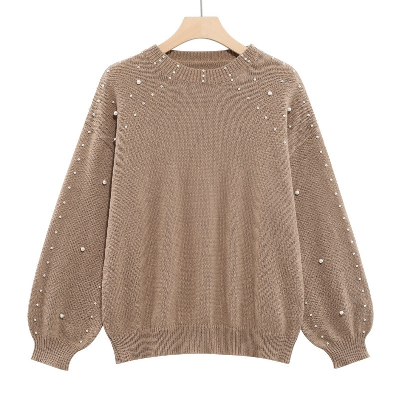 🍃Women's Faux Pearls Round Neck Pullover Sweater