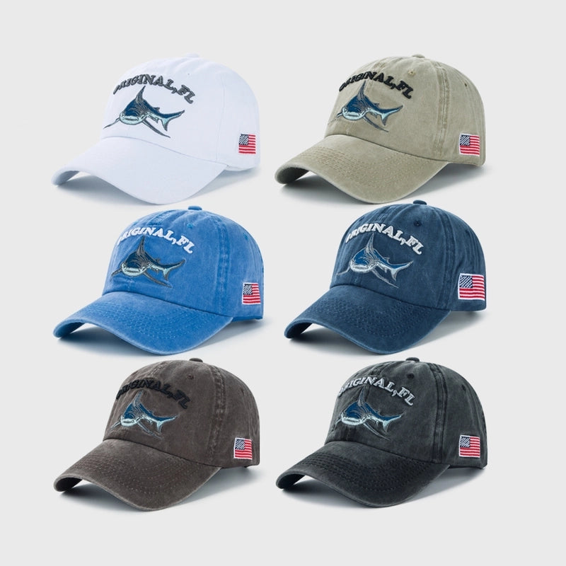 Fashion Baseball Caps Cartoon Washed And Old Embroidered Shark Caps