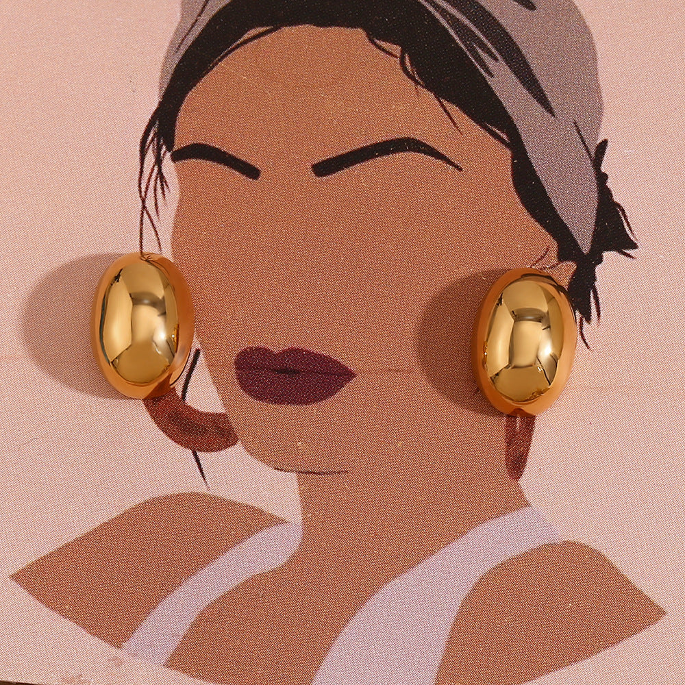 Fashion Ellipse Geometric Stainless Steel 18K Gold Plated Stud Earrings