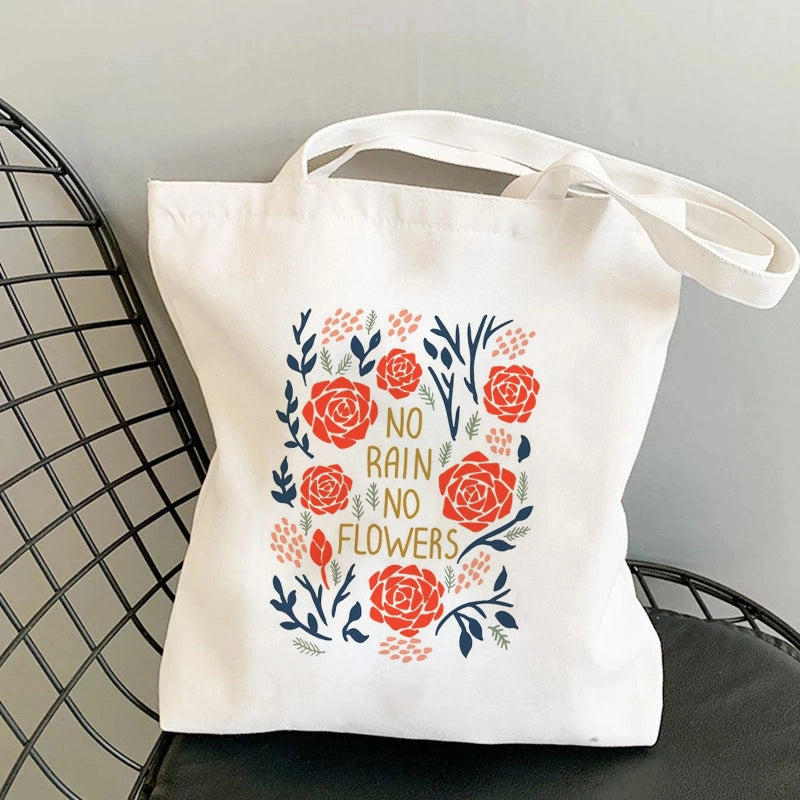 Women's Large Canvas Printing Flower Butterfly Streetwear Square Open Canvas Bag