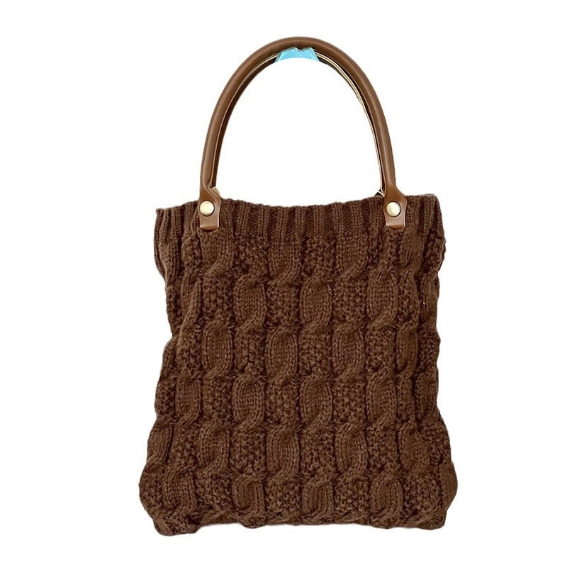 Women's Medium Knit Solid Color Streetwear Square Open Handbag