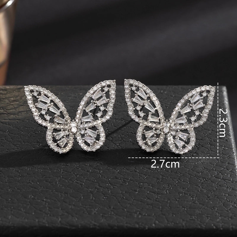 1 Pair Minimalist Leaf Moon Heart Shape Inlay Copper Zircon Drop Earrings Ear Studs