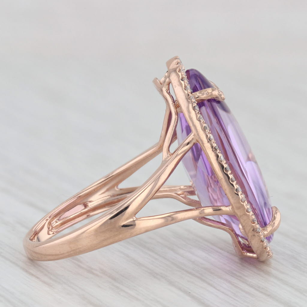 Amethyst Diamond Halo Ring 14k Rose Gold Size 7 Cocktail