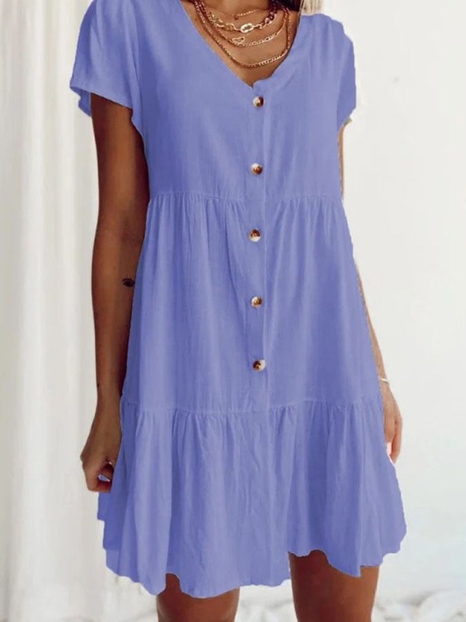 Women's Short Sleeve Casual Solid Color V-neck Dress