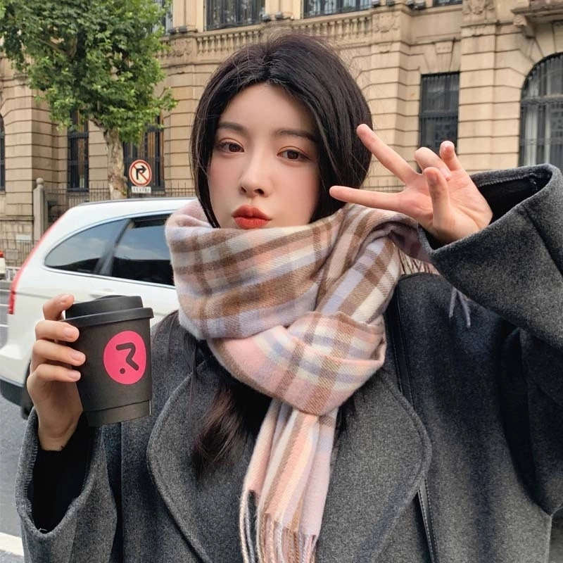 Thickened Long Autumn And Winter Cashmere Scarf Winter Explosions Women's Multi-color Warm-keeping Men's Plaid Tassel Shawl